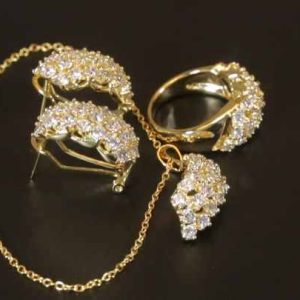 Elegant Brass Opal Jewelry Set for Women - Necklace Earrings and Ring