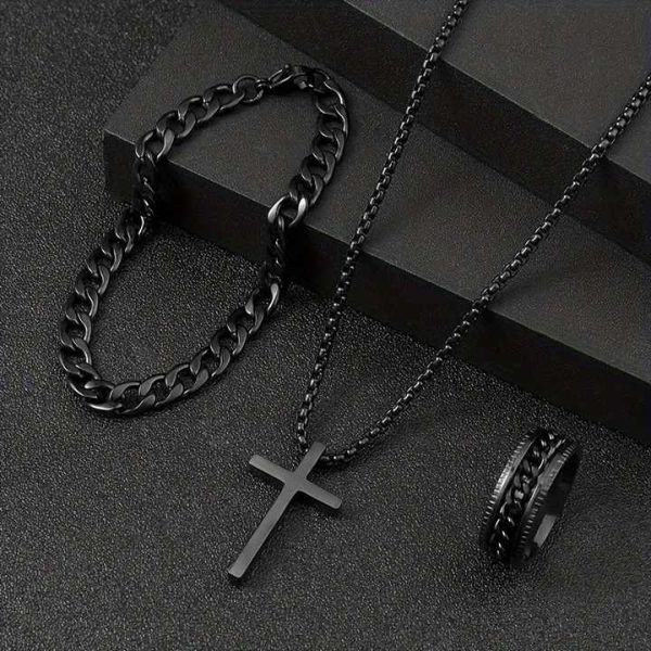 Factory Wholesale Fashion Accessories Gold Silver Black Necklace Bracelet Ring Set Jewelry Sets for Men