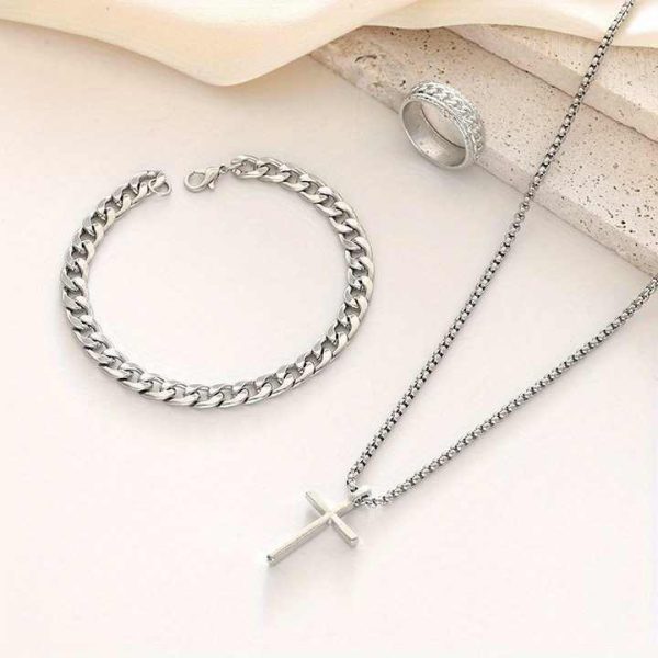 Factory Wholesale Fashion Accessories Gold Silver Black Necklace Bracelet Ring Set Jewelry Sets for Men