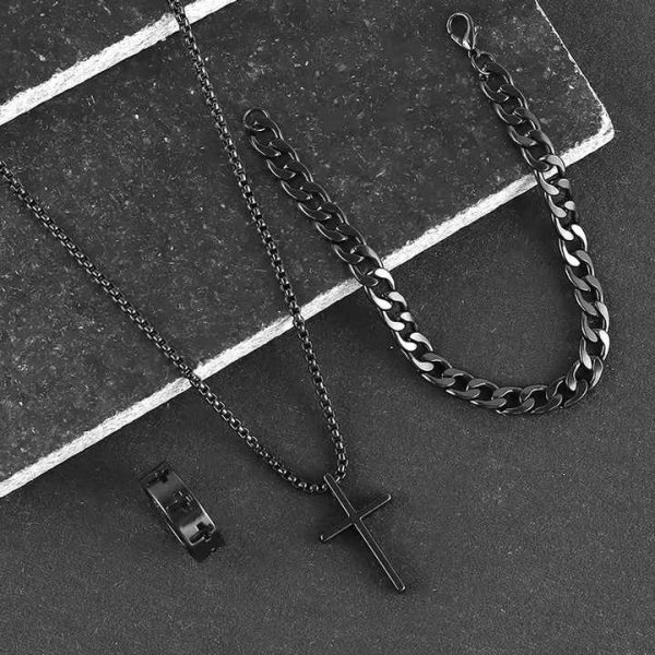Factory Wholesale Fashion Accessories Gold Silver Black Necklace Bracelet Ring Set Jewelry Sets for Men