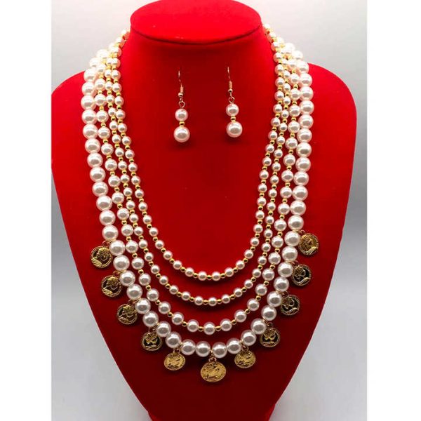 Wholesale Factory Creative Avatar Coin Tassel Necklace and Earring Set Fashion Pearl Jewelry for Weddings Parties Engagements