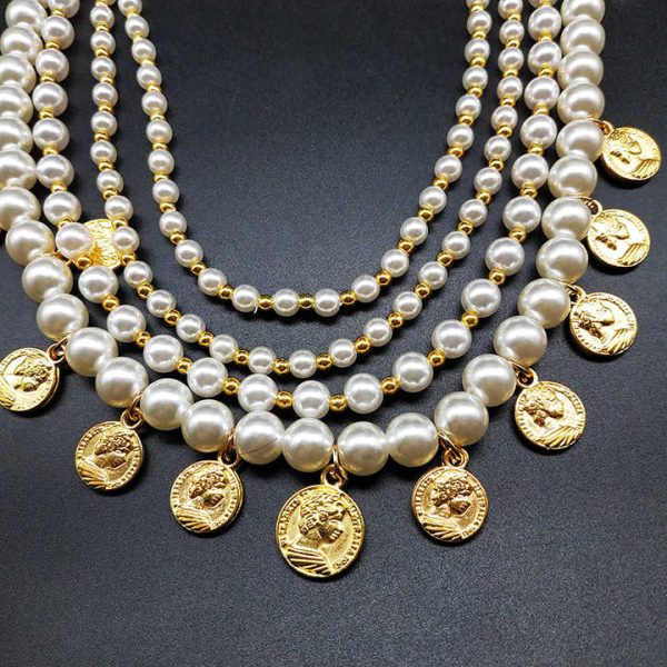 Wholesale Factory Creative Avatar Coin Tassel Necklace and Earring Set Fashion Pearl Jewelry for Weddings Parties Engagements