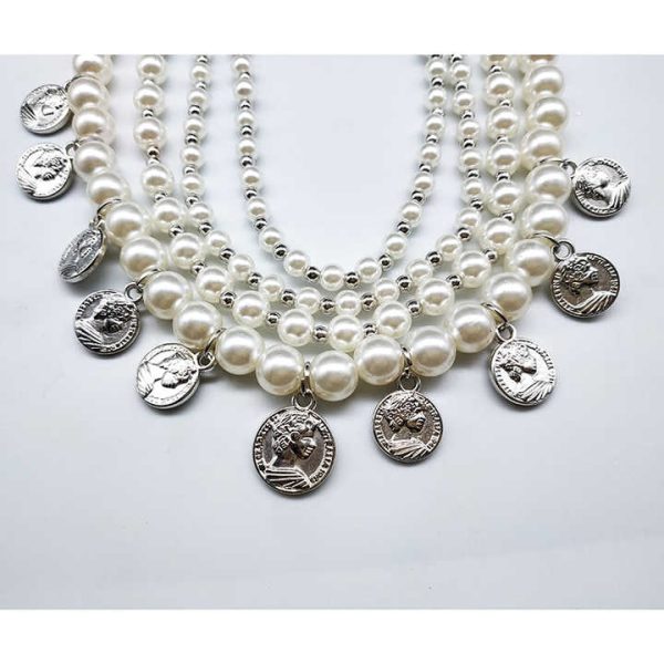 Wholesale Factory Creative Avatar Coin Tassel Necklace and Earring Set Fashion Pearl Jewelry for Weddings Parties Engagements