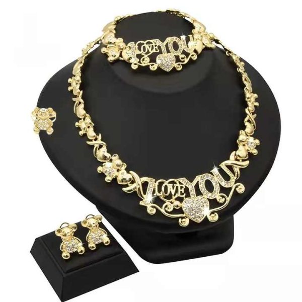 Hip Hop High Quality Fashion Women 18 Gold Plated Alloy Rhinestone Jewelry Set