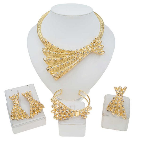 Fashion Jewelry Sets Handmade Trendy Costume Design Jewelry Gift Sets Elegant Necklace Bracelet Ring Earrings Women Party Wear