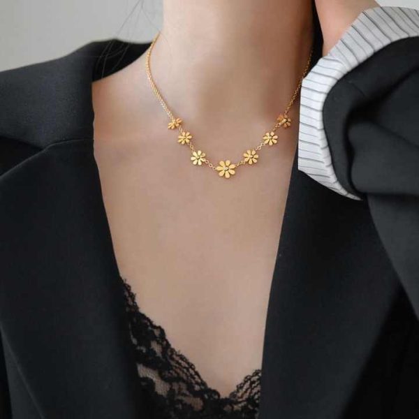 18k Gold Plated Stainless Steel Set Women 5 Pcs Flower Set Necklace Bangle Bracelet Earrings Anklet