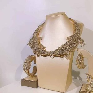 24K Gold Plated Fashion Jewelry Set for Women - Adjustable Necklace, Earrings, Ring, Bracelet with Crystal Accents