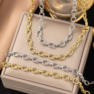 Minimalist Trendy 18K Gold Plated Stainless Steel Jewelry Set with Necklace, Earrings, and Bracelet