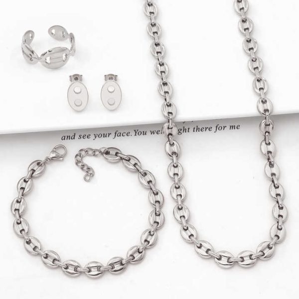 Mexico Women's Trendy Jewelry Set Stainless Steel Jewelry Necklace Earrings Bracelet Ring 4 Piece Set