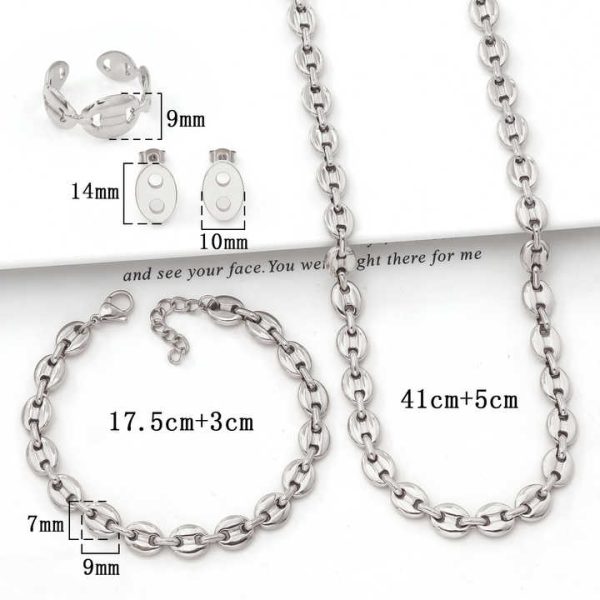 Mexico Women's Trendy Jewelry Set Stainless Steel Jewelry Necklace Earrings Bracelet Ring 4 Piece Set