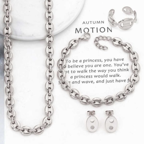 Mexico Women's Trendy Jewelry Set Stainless Steel Jewelry Necklace Earrings Bracelet Ring 4 Piece Set