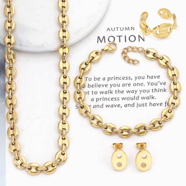 Mexico Women's Trendy Jewelry Set Stainless Steel Jewelry Necklace Earrings Bracelet Ring 4 Piece Set