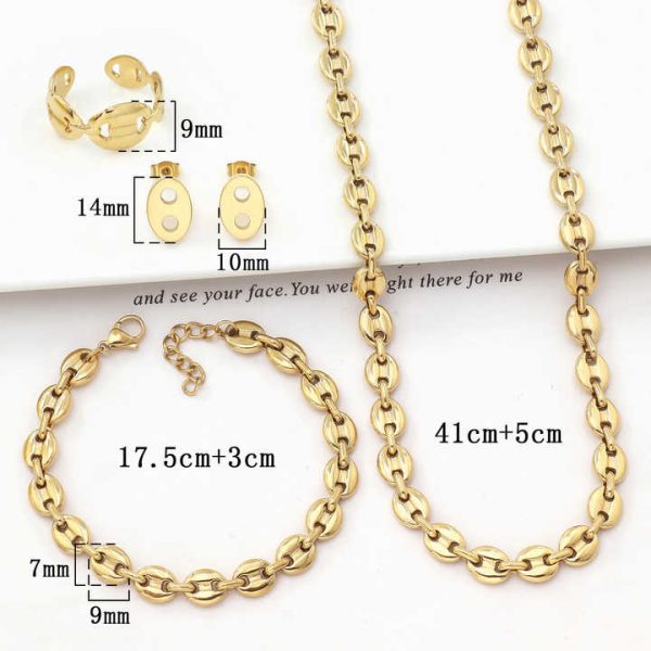 Mexico Women's Trendy Jewelry Set Stainless Steel Jewelry Necklace Earrings Bracelet Ring 4 Piece Set