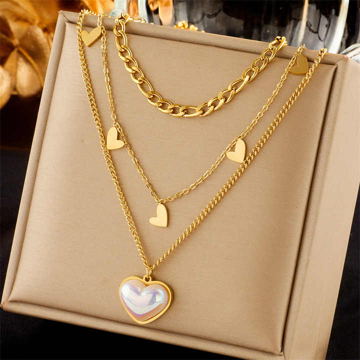 High Quality Stainless Steel 18K Gold Plated Zircon Layered Butterfly Heart Pendant Necklace Women Moon Star Necklace