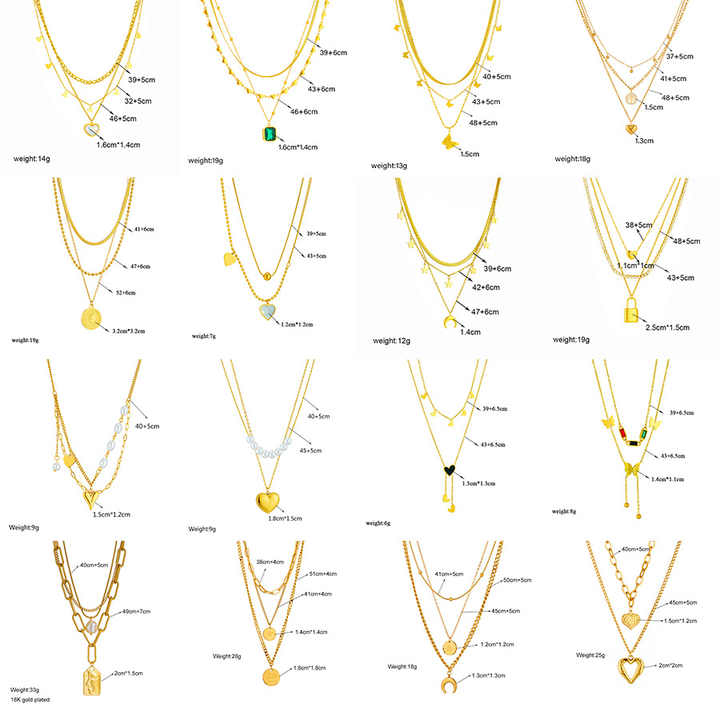 High Quality Stainless Steel 18K Gold Plated Zircon Layered Butterfly Heart Pendant Necklace Women Moon Star Necklace