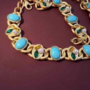 Bohemian Turquoise Brass Jewelry Set Gold Plated Necklace Earrings Bracelet for Women Wedding Engagement Party