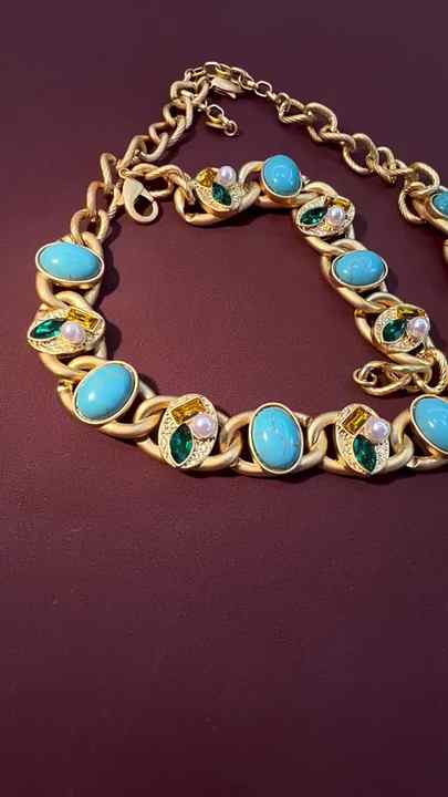Bohemian Turquoise Brass Jewelry Set Gold Plated Necklace Earrings Bracelet for Women Wedding Engagement Party