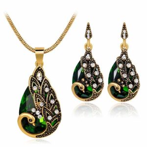 Trendy Alloy Jewelry Set with Crystal Rhinestone Peacock Necklace and Earrings for Women's Anniversary Engagement Party Gifts