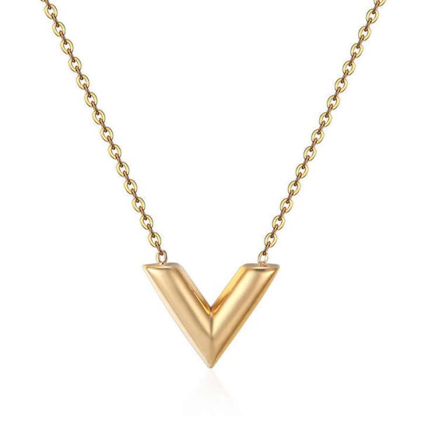 Fashion Simple Jewelry Sets Stainless Steel Necklace for Women V Letter Pendant Earrings Bracelet Necklace Set
