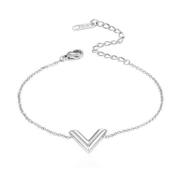Fashion Simple Jewelry Sets Stainless Steel Necklace for Women V Letter Pendant Earrings Bracelet Necklace Set