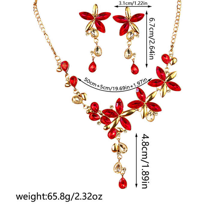 Women Fashion Crystal Rhinestone Necklace and Earrings Five Leaves Flower Jewelry Sets for Wedding