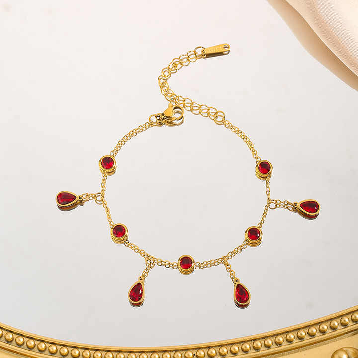 Fashion Stainless Steel Clear Colorful Cubic Zirconia Water Droplet Charm Necklace Bracelet for Weddings Jewelry Set