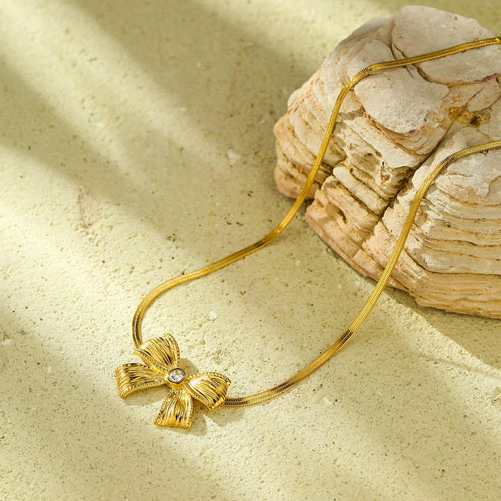 4pcs Bowknot Fashion Jewelry Set Women Stainless Steel Butterfly Zircon Blade Chain Necklace Earrings Bracelet Rings Set(JYS082)