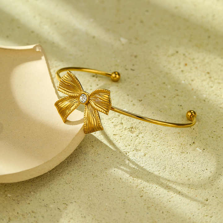 4pcs Bowknot Fashion Jewelry Set Women Stainless Steel Butterfly Zircon Blade Chain Necklace Earrings Bracelet Rings Set(JYS082)