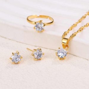 Trendy Alloy Jewelry Set for Women - 3 Piece Earrings Necklace and Ring Set for Anniversary Engagement Party