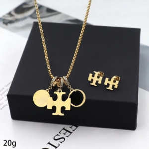 Punk Style 18K Gold Plated Stainless Steel Necklace and Earring Set for Women - Round Micro Insert Design
