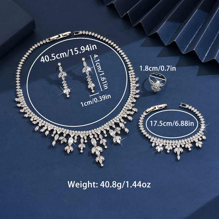 Fashionable Luxury Tassel Full Diamond Necklace Earrings Bracelet Ring Four Piece Set Minimalist