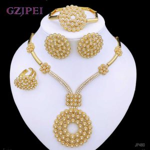 Vintage Bridal Jewelry Set Handmade Gold Plated Alloy Copper Crystal Rhinestone Wedding Accessories