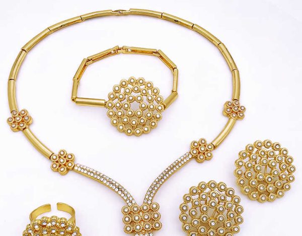 Women Fashion Jewelry Sets Luxury Saudi 18K Gold Plated Dubai African Bridal Jewelry Set