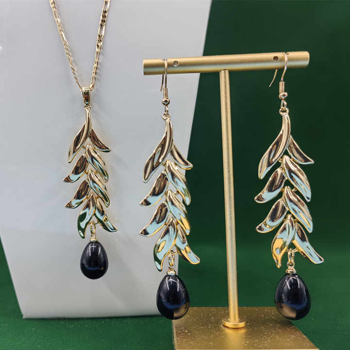 Fashion Hawaiian Style 18K Gold Pearl Necklace Earrings Set Wholesale Jewelry