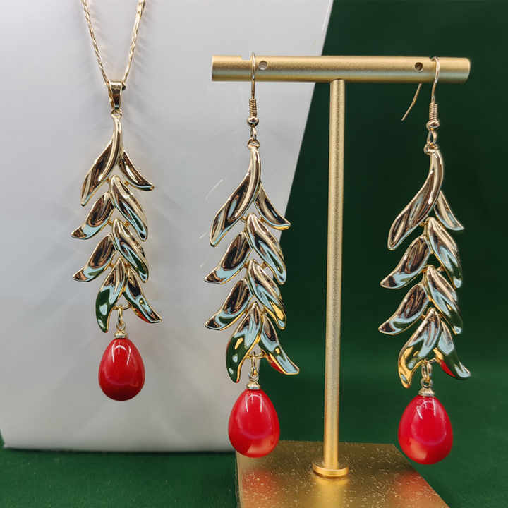 Fashion Hawaiian Style 18K Gold Pearl Necklace Earrings Set Wholesale Jewelry