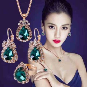 Trendy Alloy Three-Piece Jewelry Set for Women - Crystal Rhinestone Necklace, Earrings, and Ring for Wedding, Party, Bridal Occasions