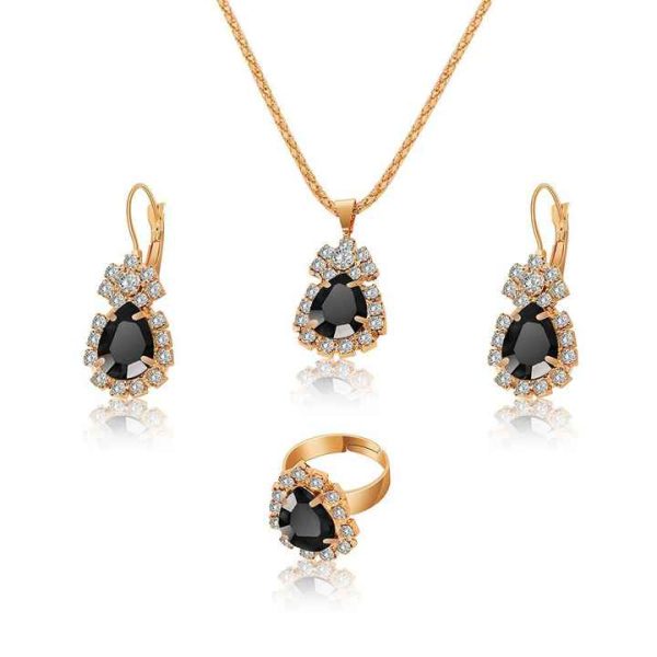 European and American Three Piece Jewelry Women Bridal Fashion Necklace Earrings Rings Set