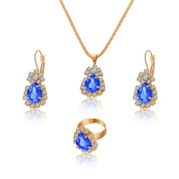 European and American Three Piece Jewelry Women Bridal Fashion Necklace Earrings Rings Set