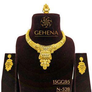 Ethnic 24K Gold Plated Brass Jewelry Set for Women - Wedding Necklace Earring Ring Set