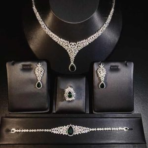 Elegant Crystal Rhinestone Bridal Jewelry Set for Weddings - 4-Piece Necklace Earrings Bracelet Ring