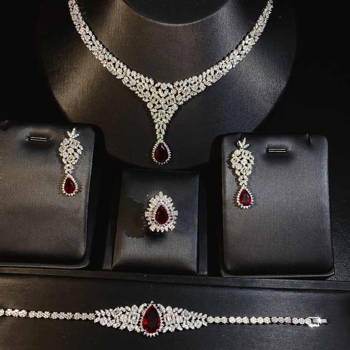 Luxury Crystal Jewelry Set Fashion Jewelry Drop Jewelry Set Bride Wedding Necklace Earrings Bracelet Ring 4-piece Set