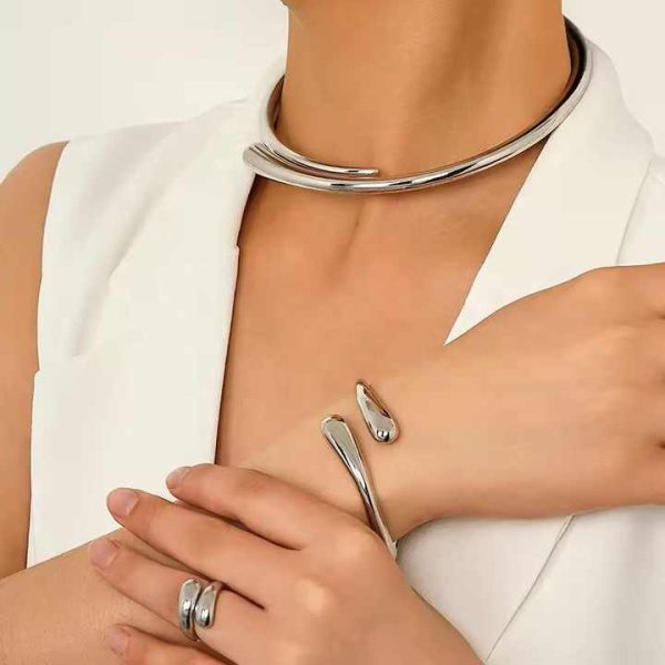 Wholesale Fashion 3pcs/Set Teardrop Jewelry Sets Gold Plated Alloy Water Drop Necklace Choker Bracelet Ring Jewelry Sets Women