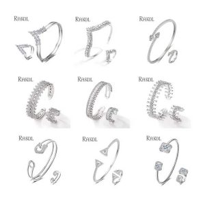 Crown Design 925 Silver Plated Brass Bracelet and Ring Set for Women - Adjustable Bridal Wedding Engagement Jewelry