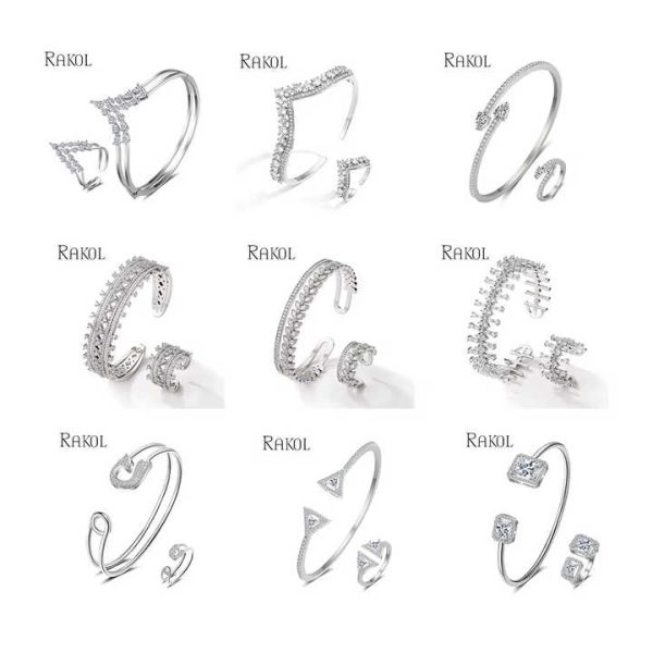 SP3134 2025 Fashion Jewelry 925 Silver Plated Bracelet and Ring Set Crown Shape Open Bracelet Ring Luxury Bridal Jewelry