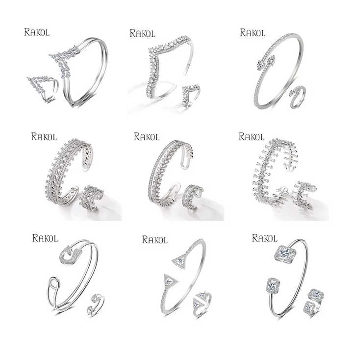 SP3134 2025 Fashion Jewelry 925 Silver Plated Bracelet and Ring Set Crown Shape Open Bracelet Ring Luxury Bridal Jewelry