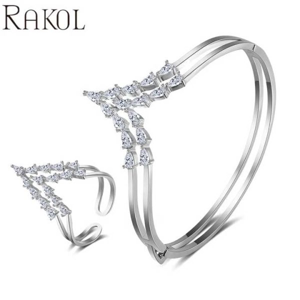 SP3134 2025 Fashion Jewelry 925 Silver Plated Bracelet and Ring Set Crown Shape Open Bracelet Ring Luxury Bridal Jewelry