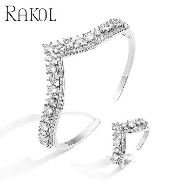 SP3134 2025 Fashion Jewelry 925 Silver Plated Bracelet and Ring Set Crown Shape Open Bracelet Ring Luxury Bridal Jewelry
