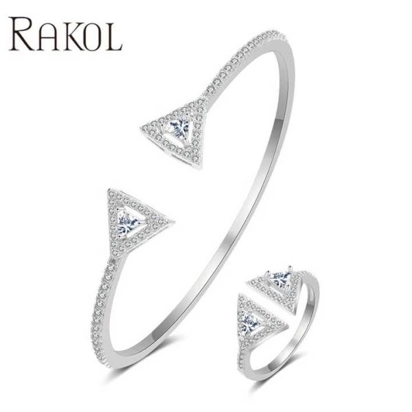 SP3134 2025 Fashion Jewelry 925 Silver Plated Bracelet and Ring Set Crown Shape Open Bracelet Ring Luxury Bridal Jewelry