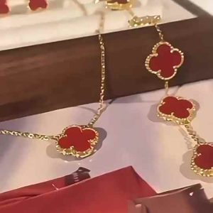 Vintage Gold Plated Stainless Steel Clover Shell Flower Bracelet Jewelry Set