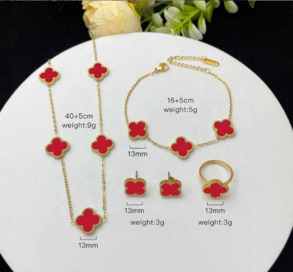 4 PCS/Sets European Jewelry Purple Four Leaf Clover Shell Flower Bracelet Plated 18K Gold Stainless Steel Fashion Jewelry Set